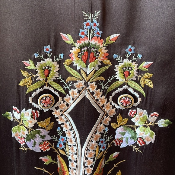 Sue Wong Vintage Embroidered Silk Duster Coat Faux Fur Floral Size 10. Neimans - Picture 6 of 8